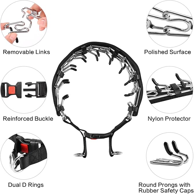 Prong Training Collar with Comfort Tips and Quick Release Snap Buckle - Dog Choke Pinch Collar with Nylon Cover