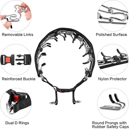 Prong Training Collar with Comfort Tips and Quick Release Snap Buckle - Dog Choke Pinch Collar with Nylon Cover