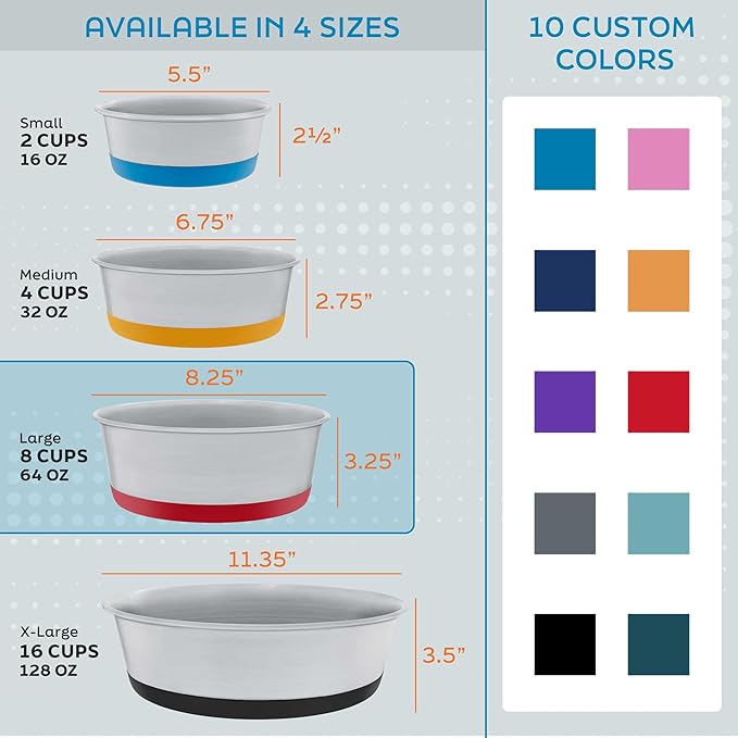 Master Pet Supply Stainless Steel Dog Bowls Set of 2 with Extra Thick Silicone Base - 8 Cup (64 oz) Navy Blue, Non-Slip, Dishwasher Safe Metal Bowls, Pet Dog Food Bowl for Dogs, Cats, Anti Rust