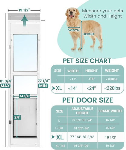 ONLY Left Open & Amount XL Dog Door for Sliding Glass Door - 81 3/4 Inch Doggy Door for Large - Extra Large Sliding Door Dog Door Insert