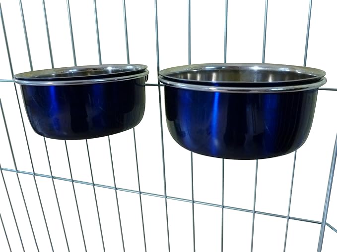 Ellie-Bo Pair of Dog Bowls for Crates, Cages or Pens and 3 Sizes (0.6Ltr Small, Blue)