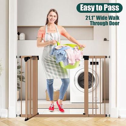 keny 29.7"-46" Baby Gate for Stairs, Auto Close Dog Gates for Doorways, Pressured Mounted No Drilling Pet Gate Extra Wide, Easy Walk Thru Stair Gate, 30" Tall, Brown
