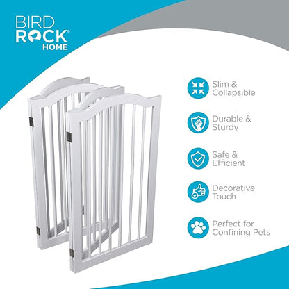 INTERNET'S BEST Arched Top Dog Gate | 4 Panel, 36" H Wooden Pet Barrier for Dogs or Cats | Freestanding Folding Room Divider for Doorways, Hallways, Stairs, and Porch | Portable, Extra Wide | White