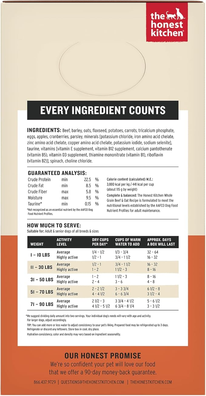 The Honest Kitchen Human Grade Wholemade™ Dehydrated Dog Food, Whole Grain Beef & Oat, 4 lb (makes 16lbs)