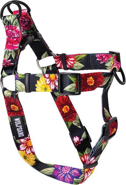 Wolfgang Heavy Duty Adjustable Dog Harness, Pull-Tested for Walking & Training, DarkFloral Print, Medium