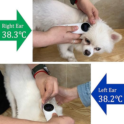 Dog Ear Temperature Monitor, Long Probe for Pets Ear Canal Only, Measure Dog Temperature in 1 Second, Voice On/Off Switchable, C/F Switchable (White)