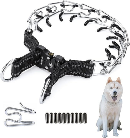 Prong Collar for Dogs Adjustable No Pull Dog Choke Pinch Training Collar with Comfortable Rubber Tip for Small Medium Large Dogs (Large, Black)