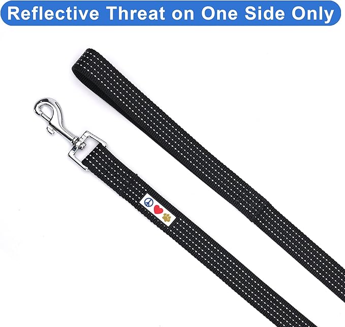 Pawtitas Black Dog Leash 6 ft XS/S Reflective Durable Lightweight Dog Lead for Small Dogs and Puppies