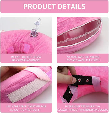 MCHY Inflatable Dog Cone,Adjustable Recovery Collar for Dogs After Surgery,Prevent from Biting & Scratching,Not Block Vision (Pink, S-Neck 7''- 12'')