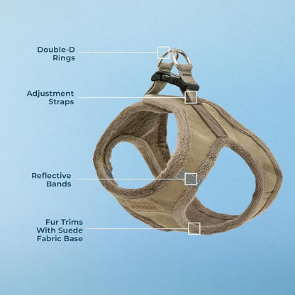 Best Pet Supplies - All Weather Plush, Reflective, No Pull Harness for Small, Medium Dogs, Cats - Secure with Hook & Loop Fastener, Buckle, Double D-Rings - Latte Suede, M