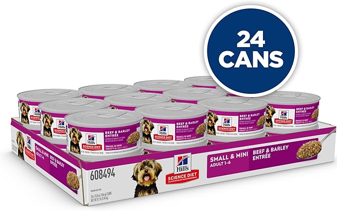Hill's Science Diet Adult 1-6 Small & Mini Wet Dog Food, Beef & Barley, 5.8 oz. Cans, 24-Pack