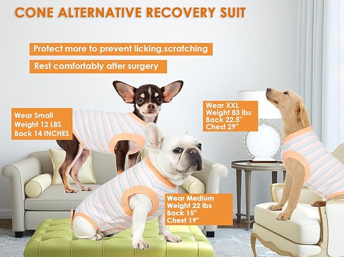 Recovery Suit for Dogs,Dog Cone Alternative Zipper Surgery Suit Female Spay,Soft Dog Surgery Suit for Anti Licking,Breathable Surgical Suit for Dogs Female Spay