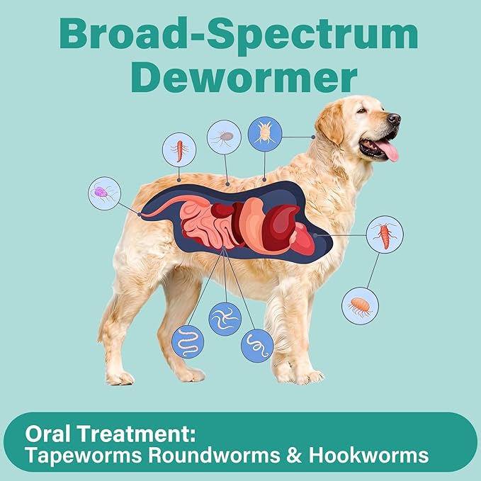 De-Wormer for Dogs, Oral Treatment for Tapeworm, Roundworm & Hookworm in Large Dogs & Puppies (Over 25 lbs), Worm Remover (Praziquantel & Pyrantel Pamoate), 50 Tablets