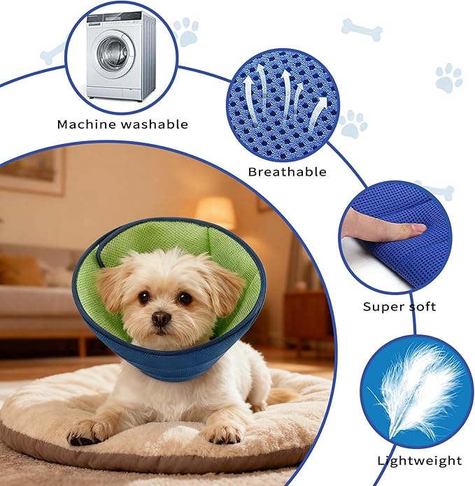 JWShang Soft Dog Recovery Collars Cones – Breathable Adjustable Comfort Cone for Small Medium Large Dogs to Stop Licking After Surgery, Elizabethan Recovery Collar Alternative (Blue, S)