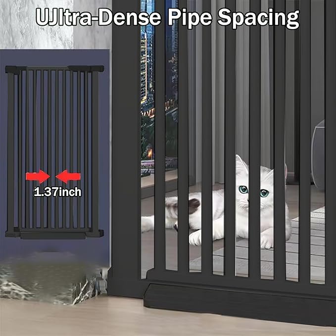 SHYUJAJIE 51.18 Inch Extra Tall Pet Gate, 29.5-43" Adjustable Wide Auto Close Dog Gates, Pressure Mounted Walk Through Tall Cat Gate for Doorways,Hallway,Stairs（Black）