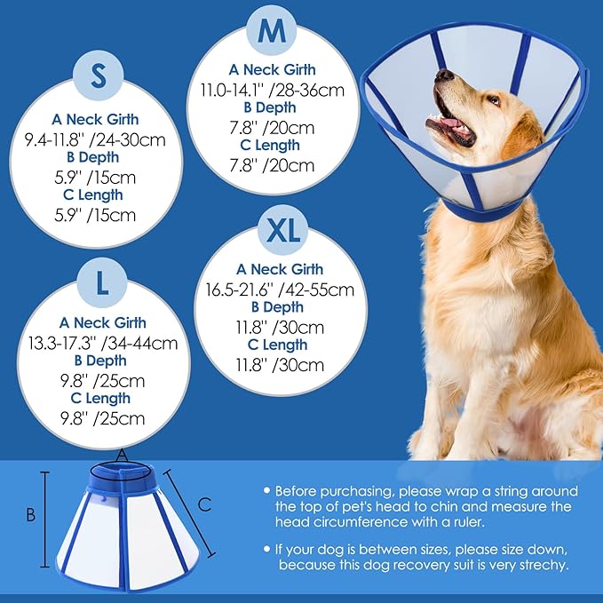 SUNFURA Dog Cones for Large Dogs, Soft Dog Cone to Stop Licking, Pet Recovery Cone XL After Surgery, Detachable Cone Alternative for Wound Healing, Blue X-Large