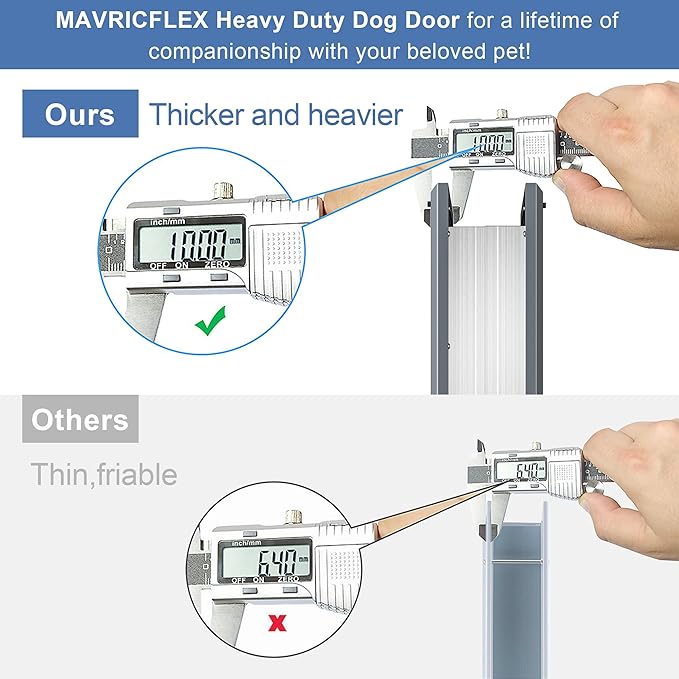 MAVRICFLEX Heavy Duty Dog Door with Double Sliding Lock Panels, Energy Efficient Doggie Door, Easy Installation, Two Magnetic Soft Flaps Doggy Door for Large Dogs Up to 100LBS, Large, Dark Gray
