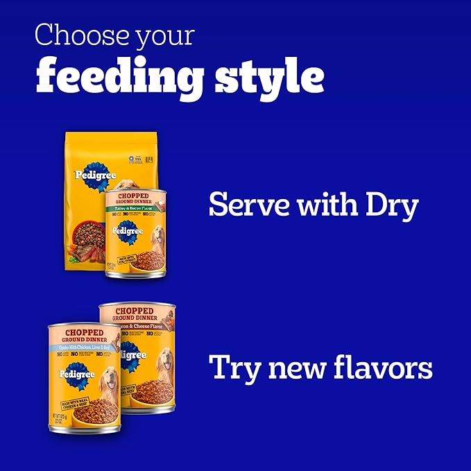 Pedigree Chopped Ground Dinner Wet Dog Food Chicken & Beef Variety Pack, Canned Dog Food, 13.2 oz. Cans (12 Count, Pack of 1)