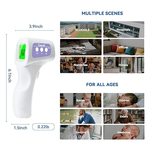 Berrcom Non-Contact Infrared Forehead Thermometer, 3-in-1 Digital Fever Check Temperature Gun for Baby Infant Kids Adults, Fast Accurate - Purple