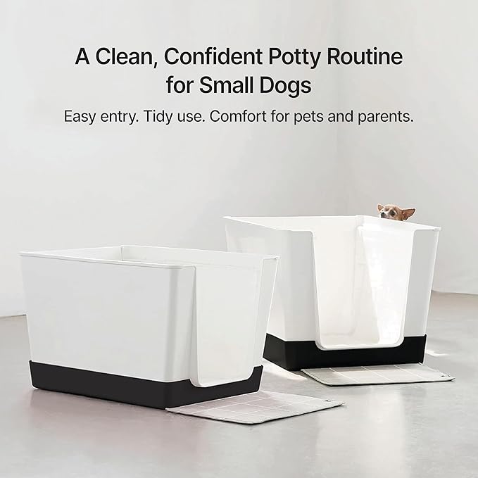 Indoor Dog Potty with High Walls and Low Entry for Small Dogs — Vertical Pad Holder, Splash Guard, and Clean Modern Design by DoggyBathroom (Black, Mini)