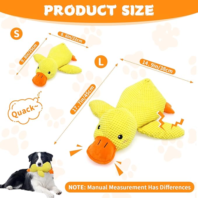 Dog Calming Duck Toy, 2026 New Interactive Plush Duck Toy with Quack Sound and Crazy Crinkle for Dogs Keep Busy, Soft Stuffed Calming Pillow for Puppy Reduce Boredom -Yellow, 17.7"x14.9"(L)