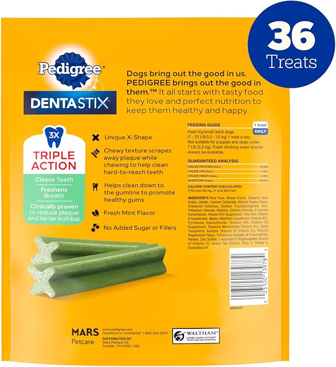 Pedigree Dentastix Dog Dental Treats, Large Breed Dog Treats, Fresh Flavor, 1.87 lb. Bag (36 Treats Total)