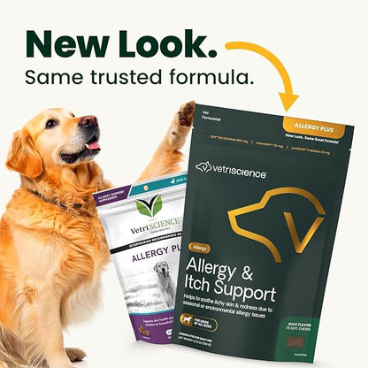 VetriScience Allergy & Itch Support Chews, Skin Supplement for Dogs, Itching, Scratching, and Licking, Support Immune Health, Duck, 75 Count