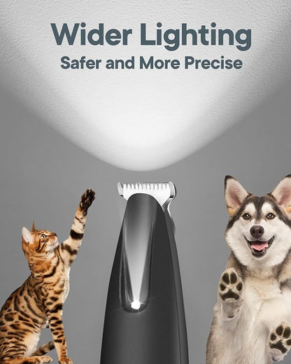 FURBONA Upgraded Dog Paw Trimmer with LED Light, 18 mm Widen Blade, 35 dB Low Noise, LED Display, Fully Waterproof, Rechargeable Clipper for Dogs Cats Trimming Paws, Eyes, Ears, Face, and Rump (Black)