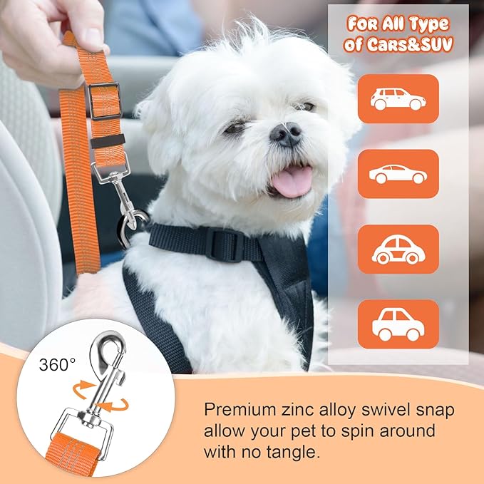BWOGUE Pet Dog Cat Seat Belts, Car Headrest Restraint Adjustable Safety Leads Vehicle Seatbelt Harness (1 Pack, Orange, Elastic)