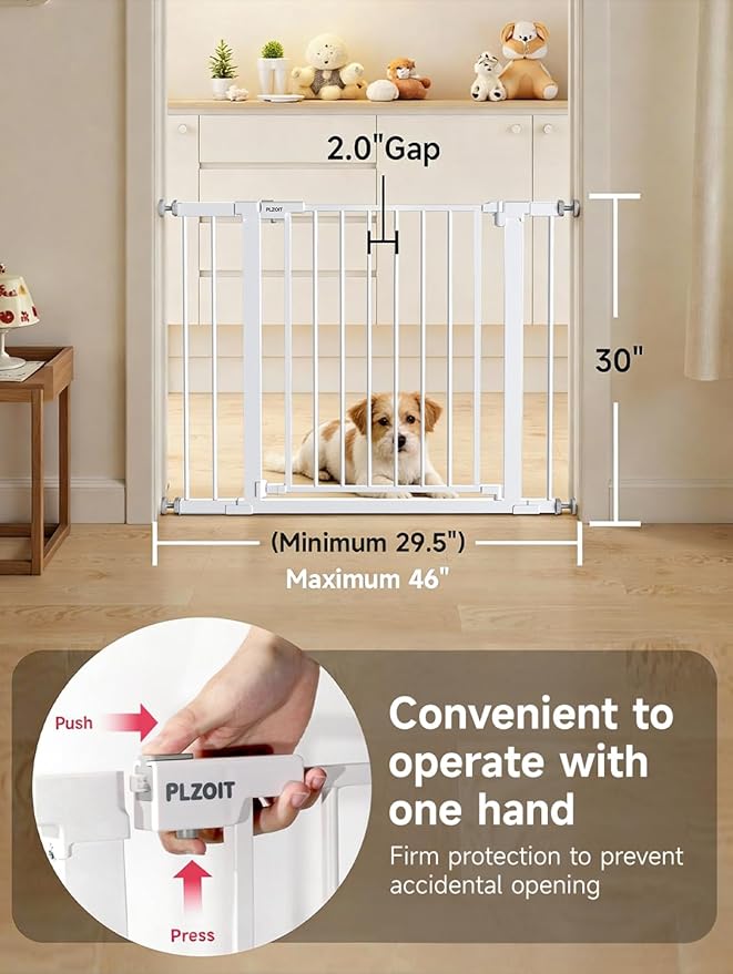 29.5-40.5" Baby Gate for Stairs, Dog Gate for Doorways, Walk Thru Auto Close Metal Baby Safety Gate for The House, Stairs and Doorways, Child Gate Pressure Mounted, Pet Gate for Dog Indoor - White