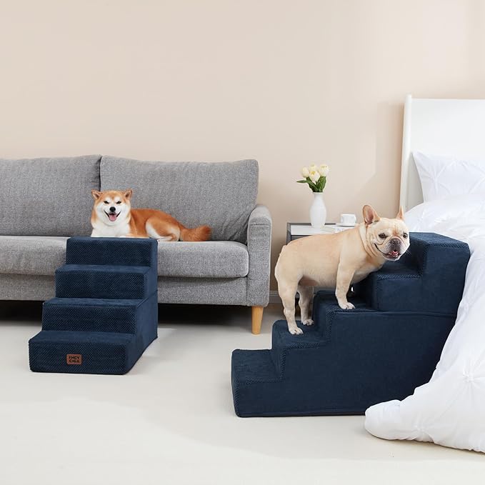 EHEYCIGA Dog Stairs for High Bed 22.5" H, 5-Step Dog Steps for Bed, Pet Steps for Small Dogs and Cats, Non-Slip Balanced Pet Ramp Indoor, Navy Blue