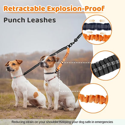 Double Dog Leash - 360°Swivel Tangle Free Splitter Attachment, 1 Rope with Handle, 2 Dogs Multi-Functional Leash, for Outdoor Walk Train Small Medium Large Two Pet, Orange
