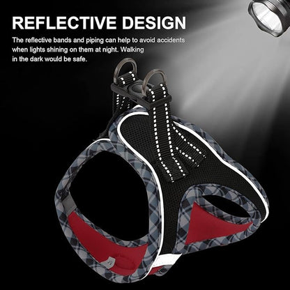 Hipubby Dog Harness Small Sized and Leash Set, No Pull Soft Mesh Puppy Vest, Reflective Breathable Lightweight Pet Harness, Harness for Small Medium Dogs and Cats - Black Red, L