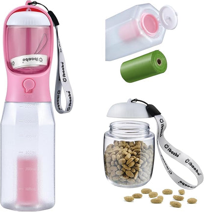 Cibaabo Dog Water Bottle with Food Container & Poop Bag Holder, Travel Water Bowl, Portable Pet Dispenser, Girl Dog Accessories Stuff Items Essentials Gift for Yorkie Chihuahua Walking Hiking