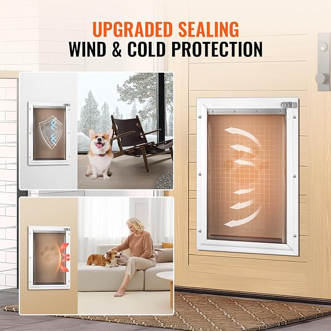 VEVOR Pet Door for Interior and Exterior Doors, Aluminum Frame, Metal Closing Panel and Lock, Strong and Durable Dog Door, Pet Door Suitable for Large Dogs (White-Large)