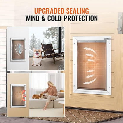 VEVOR Pet Door for Interior and Exterior Doors, Aluminum Frame, Metal Closing Panel and Lock, Strong and Durable Dog Door, Pet Door Suitable for Large Dogs (White-Large)