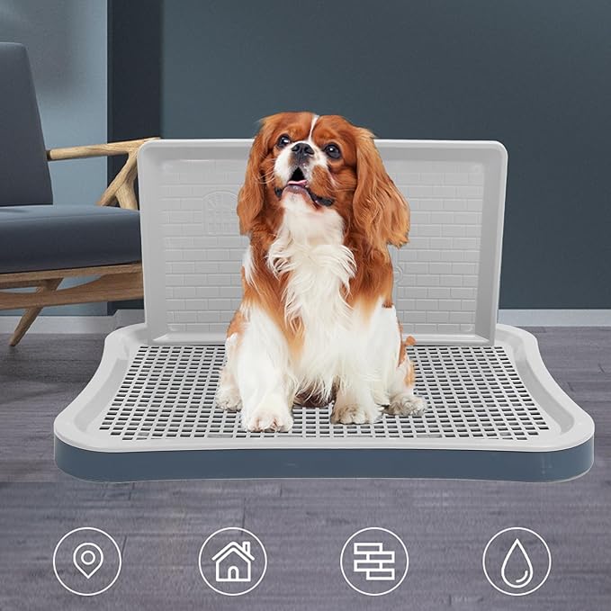 Puppy Potty Training Tray,Portable Puppy Mesh Training Potty Dog Training Toilet with Wall Column Removable Pee Pad Tray for Large Small Medium Pets (Dark Blue)