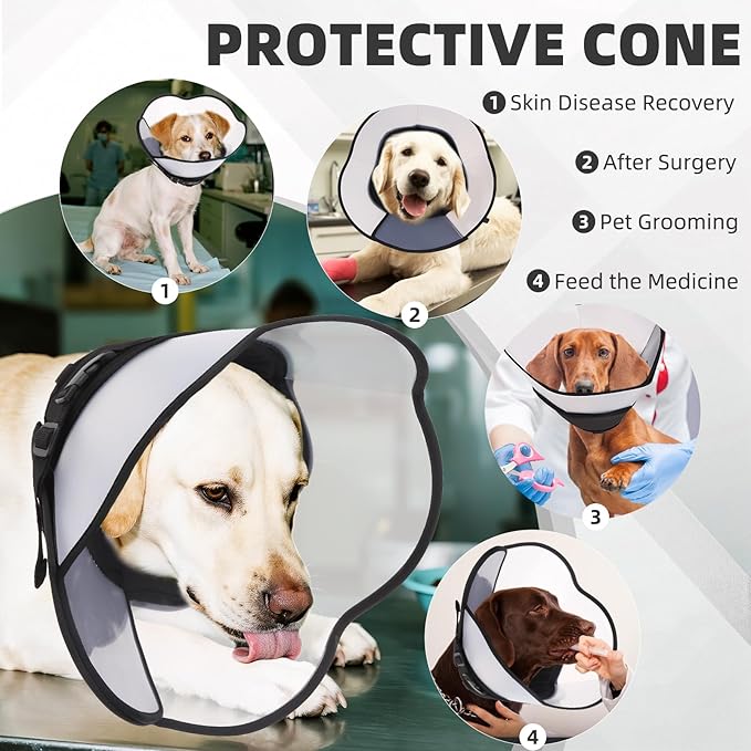 PUPTECK Soft Dog Cone Collar, Adjustable Pet Cone for Dogs to Stop Licking, After Surgery Elizabethan Recovery Dog Neck Collar Alternative, for Small Medium Large Dogs, Black L