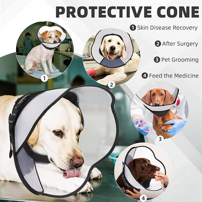 PUPTECK Soft Dog Cone Collar, Adjustable Pet Cone for Dogs to Stop Licking, After Surgery Elizabethan Recovery Dog Neck Collar Alternative, for Small Medium Large Dogs, Black L