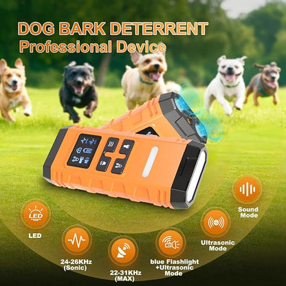 Dog Bark Deterrent Device,G3 Anti Barking Device for Dogs, Bark Stopper with Display,Ultrasound Dog Bark Deterrent,for Indoor/Outdoor/Safe and Effective Bark Stopper with Flashlight (Orange)