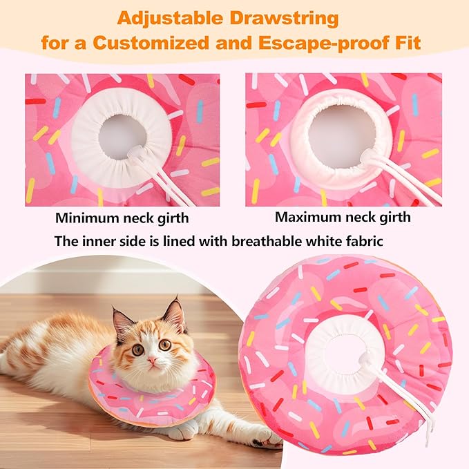 Cat Cone Collar Soft, Comfortable Cat Donut Collar After Surgery, Adjustable Elizabethan Recovery Collars & Cones to Stop Licking, Lightweight Neck Collar Soft Cone for Cats Kitten (Pink, Medium)