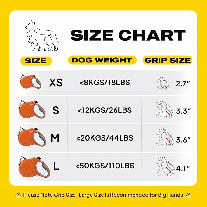 Fida Retractable Dog Leash, 16 ft Dog Walking Leash for Medium Dogs up to 44lbs, Tangle Free, Orange