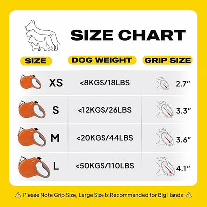 Fida Retractable Dog Leash, 16 ft Dog Walking Leash for Medium Dogs up to 44lbs, Tangle Free, Orange