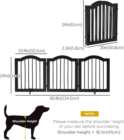 PawHut 24"H Foldable Dog Gate, 3 Panels Freestanding Pet Gate Barriers Indoor with Support Feet, Puppy Fence for Small Dogs, Black