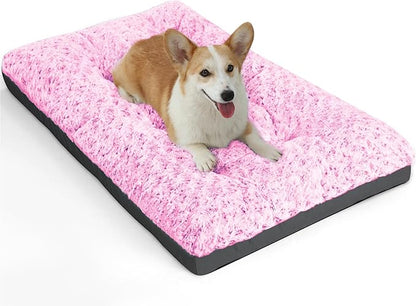 POCBLUE Dog Bed Medium Sized Dog, Washable Plush Pet Bed for Crate, Anti-Slip Pet Mat for Cages, Comfy Crate Pad for Outdoor/Indoor/Car Use, Soft Kennel Pad for Dogs Up to 40 lbs, 29"x19", Pink