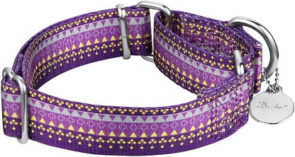 Martingale Collar Dog Collar No Pull Pet Collar Heavy Duty Dog Martingale Collars Silky Soft with Unique Pattern for Medium and Large Dogs (Dark Purple & Yellow,M)