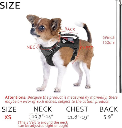 Tactical Dog Harness with Leash Tactical Puppy Vest with Rubber Handle K9 Military Adjustable Pet Harness for Outdoor Training XS Dog Harness (Black Harness with Leash)