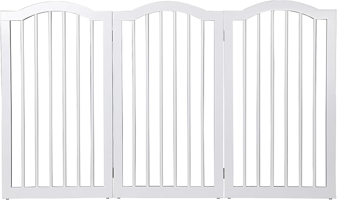 INTERNET'S BEST Arched Top Dog Gate | 3 Panel, 36" H Wooden Pet Barrier for Dogs or Cats | Freestanding Folding Room Divider for Doorways, Hallways, Stairs, and Porch | Portable, Extra Wide | White