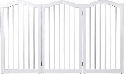 INTERNET'S BEST Arched Top Dog Gate | 3 Panel, 36" H Wooden Pet Barrier for Dogs or Cats | Freestanding Folding Room Divider for Doorways, Hallways, Stairs, and Porch | Portable, Extra Wide | White