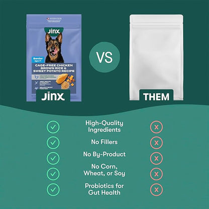 Jinx Premium Senior Dog Food Dry - Real Chicken, Brown Rice & Sweet Potato Kibble with Antioxidants for Immune Support & Whole Grains for Digestive Support - No Fillers - 4lb